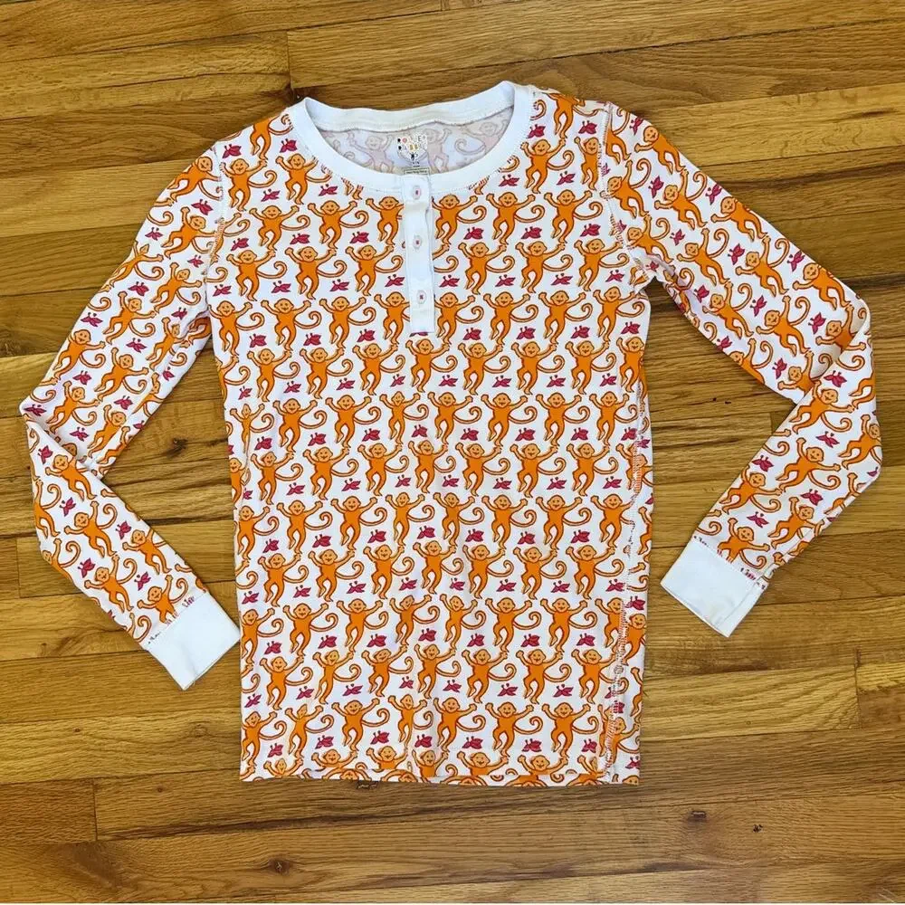 Roller Rabbit Orange Monkey Henley Pajama Top Size 14 years